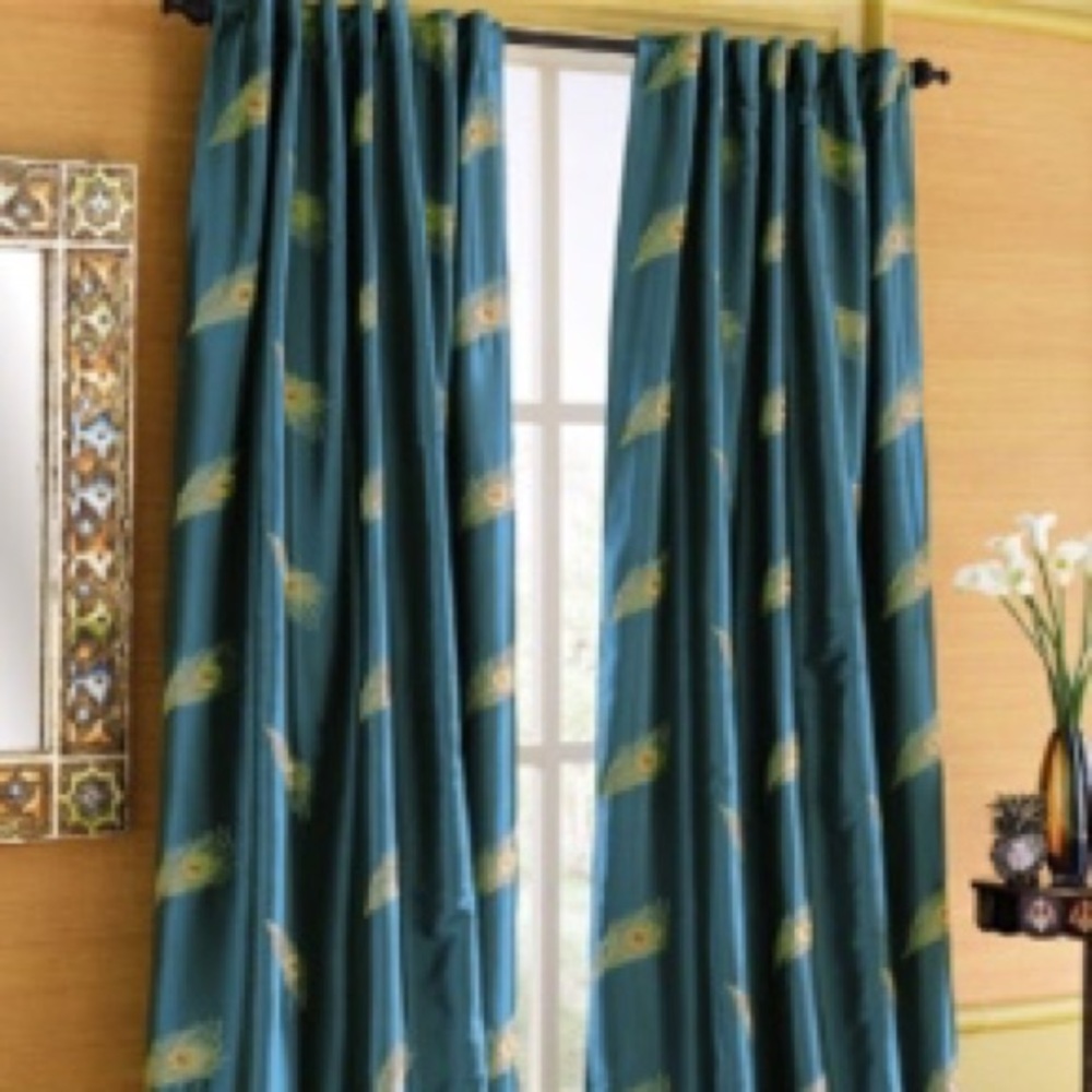 Pier One Blue Peacock Feather Curtain 54 x 84